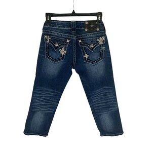 Miss Me Women's Size 27 Capri Denim Jeans Style JP5369P Rhinestones Embroidered